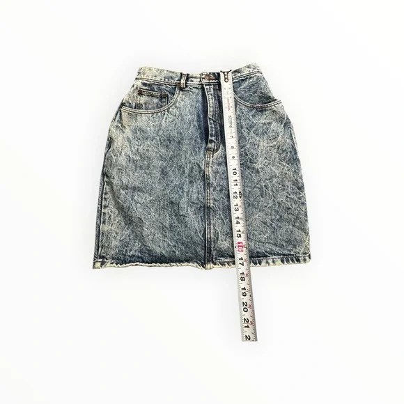 Jordache Denim Skirt Womens 11/12 Blue Acid Wash Basics High Waist Back Zipper - Picture 5 of 10